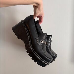 Black Platform Lug Sole Loafers - Women's